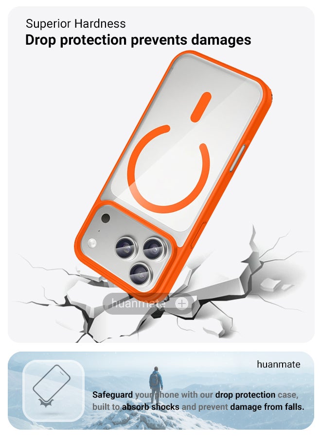 هووانميت حافظة لهاتف أبل آيفون 17 برو ماج سيف شفاف/برتقالي - مغناطيس قوي وعالي الجودة، متوافق مع الشحن اللاسلكي، حماية ضد الصدمات، غطاء مغناطيسي نحيف للغاية مضاد للخدش لهاتف أبل آيفون 17 برو - Image 4